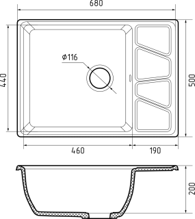 Мойка кухонная GranFest VERTEX V-680L черный